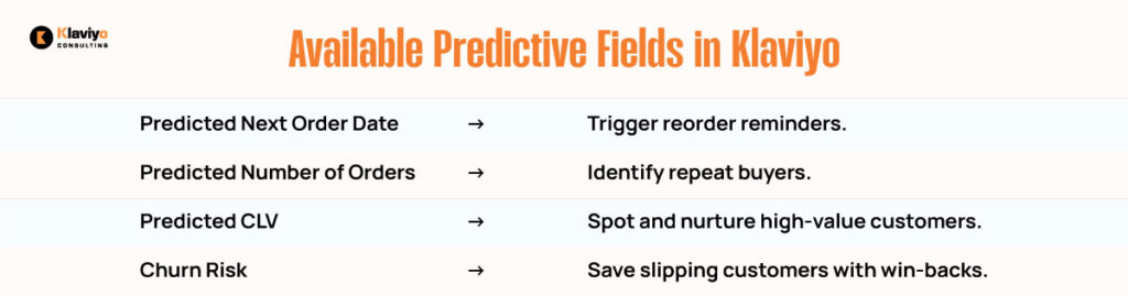 Available Predictive Fields in Klaviyo